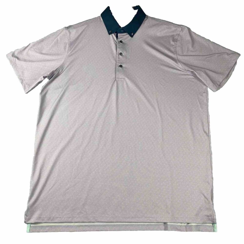Greyson Polo Shirt Mens XL All Over Print Geometric Dark Pink/ Lt. Gray Teal